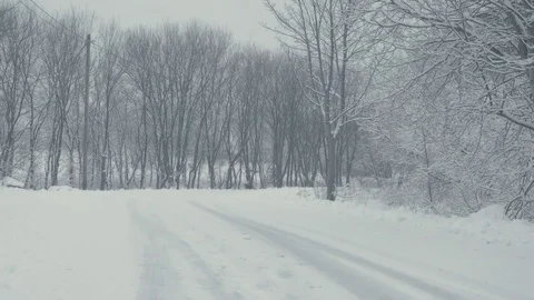 Snowy path. Winter landscape, falling snow, covered with fresh powder 動画素材 84682919