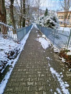 Snowy Pathway Between Trees for Walking Stock Photos