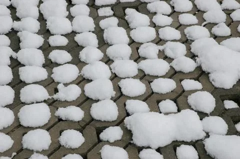 Snowy Pattern on Paving Blocks. 스톡 사진