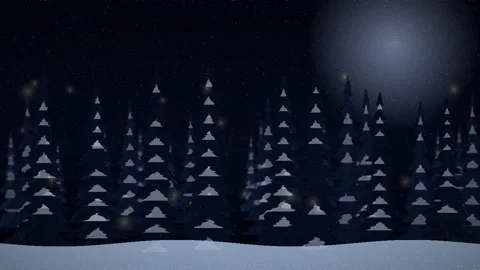 Snowy Pine Forest at Night with Full Moon Motion Graphics Background Video stock 347810108