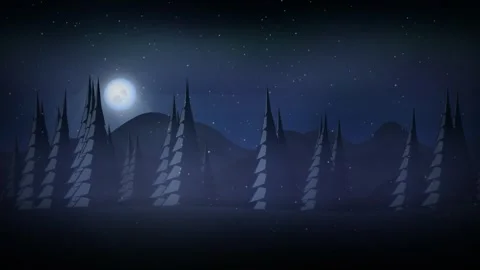 Snowy pine forest night landscape Stockbeeldmateriaal 344032332