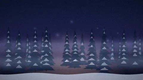 Snowy Pine Forest at Night Winter Animation Stock-Footage 347809997