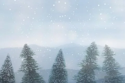 Snowy pine tree design space wallpaper Stock Illustration