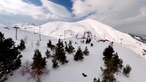 Snowy Pine Trees and Mountain Slopes Viewed from Palandoken Cable Car in Erzurum Stock Footage 330893552