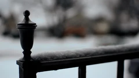 Snowy Railing Close Up Stock Footage 10709278