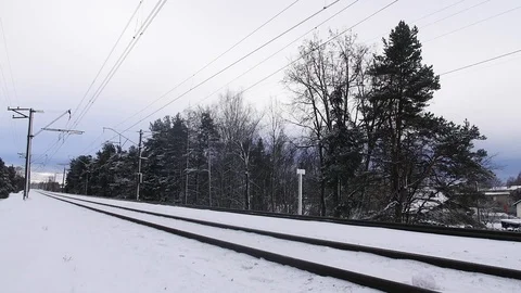Snowy railroad in the forest Stock Footage 101306348