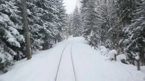 Snowy railway forest Stock Footage 73800217
