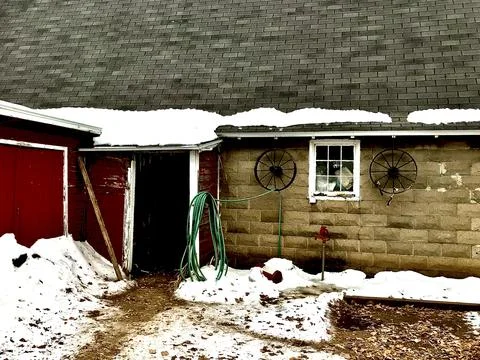 Snowy Red Barn Foto stock