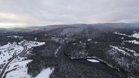 Snowy river crossing between mountains Stock Footage 321178851