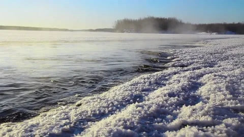 On the snowy river soars Stock Footage 106664801