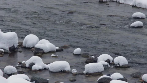 Snowy river in winter landscape is beautiful nature and attractive view in Japan Stock Footage 147074053