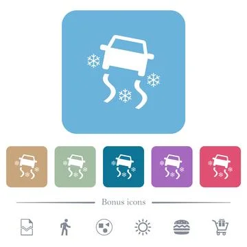Snowy road dashboard indicator flat icons on color rounded square backgrounds Illustration