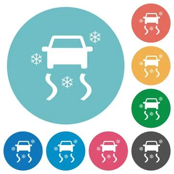 Snowy road dashboard indicator flat round icons Illustration