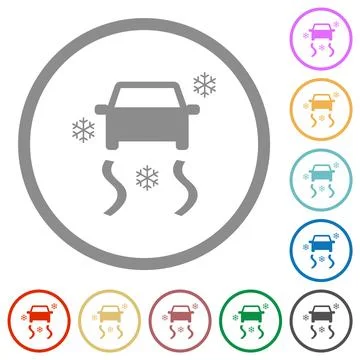 Snowy road dashboard indicator flat icons with outlines Illustration