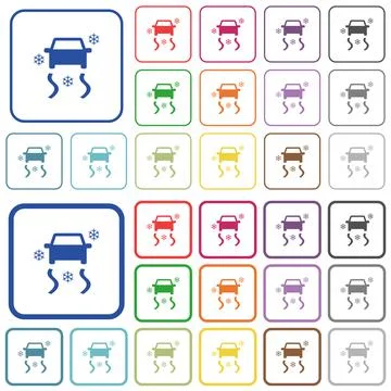 Snowy road dashboard indicator outlined flat color icons Illustration