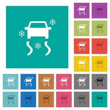Snowy road dashboard indicator square flat multi colored icons Illustration
