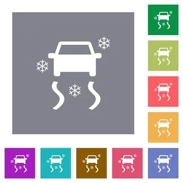 Snowy road dashboard indicator square flat icons Illustration