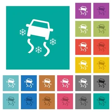 Snowy road dashboard indicator square flat multi colored icons Illustration
