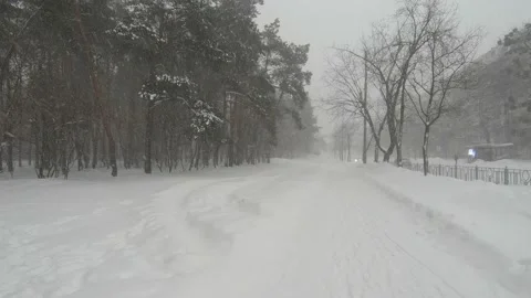 Snowy road Stockbeeldmateriaal 148441114