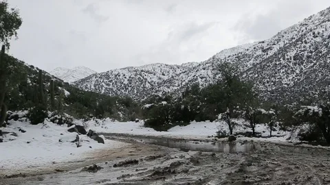 Snowy road on hill Stock Footage 77048644