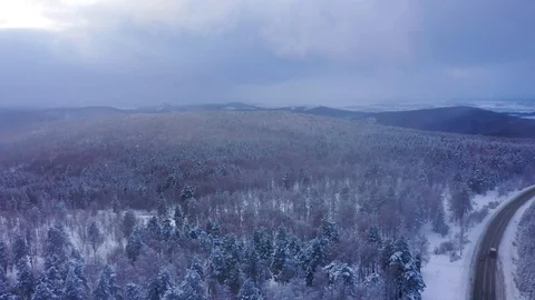 Snowy road in the middle of a forest on the Ural-Tau ridge Stock Footage 122928486