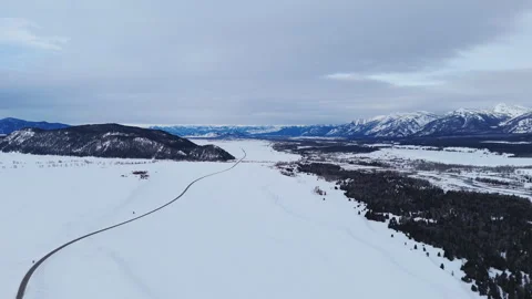 Snowy Road Through Jackson Hole Winter Valley Stock Footage 312867221