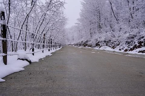 Snowy Road View Stock Photos