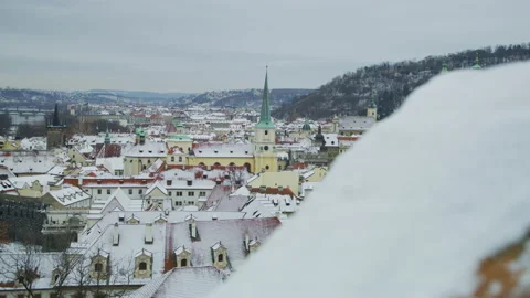 Snowy roofs in Prague Stock Footage 217367537