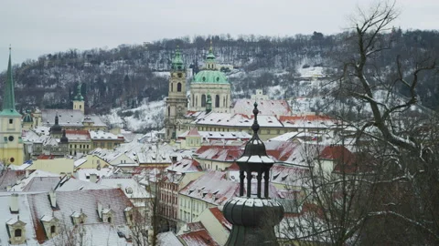 Snowy rooftops in Prague Stock Footage 217365827