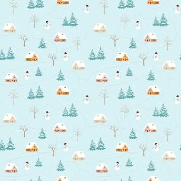 Snowy rural in winter seamless pattern for Christmas decorative,fabric,textil Stock Illustration