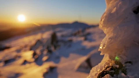 Snowy Shallow Depth Winter Sunset Stock Footage 71098794