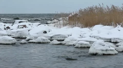 Snowy shore Stock Footage 10577419