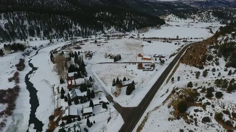 Snowy Small Town Fly-over Video stock 89739404