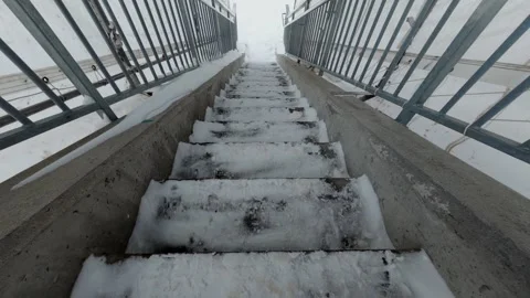 Snowy Steps in Urban Winter Stock Footage 323487417