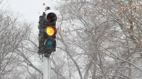 Snowy Stoplight 2 Stock Footage