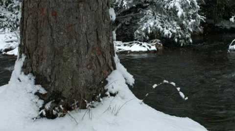 Snowy Stream Pan Right Stock Footage 47286957