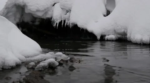 Snowy Streamlet Winter Source Stock Footage