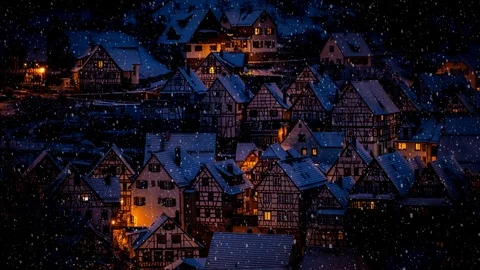 Snowy town scene Stock Footage