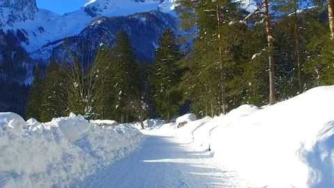 Snowy trail in in hinterstoder, austria, mountains totes gebirge Stock Footage 126961855