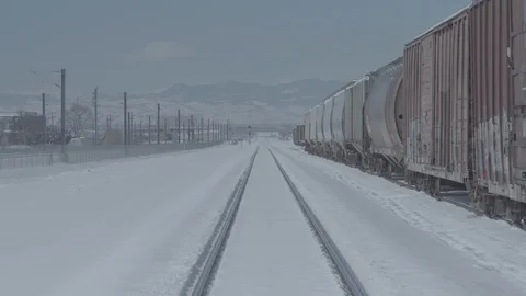 Snowy train tracks Stock Footage 121939761