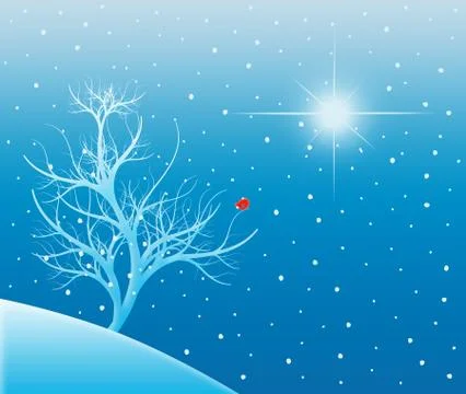 Snowy Tree Under a Bright Star Stock-Illustration