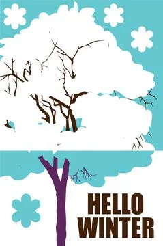 Snowy tree. Winter time print template, background pattern on the theme of Stock Illustration