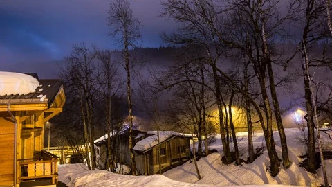 Snowy Trees Night Timelapse in the Mountains. Alps, France. Stock Footage 88208243