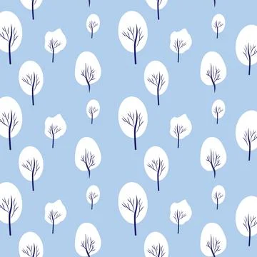Snowy trees pattern design with forest Concept of active recreation. Happy .. Stock Illustration