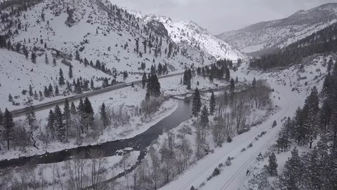 Snowy Truckee River Interstate 80 Stock Footage 87966566