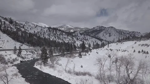 Snowy Truckee River Interstate 80 Stock Footage 87966587