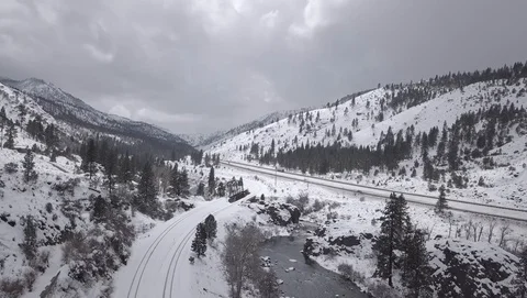 Snowy Truckee River Interstate 80 Stock Footage 87966618
