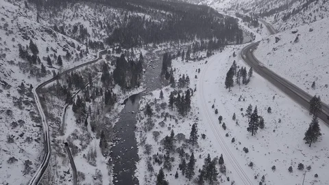 Snowy Truckee River Interstate 80 Stock Footage 87966645