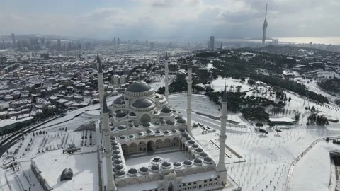 Snowy view from Camlica Mosque Stock Footage 148683363