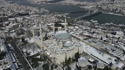 Snowy view from Sultanahmet Mosque Stock Footage 148689701